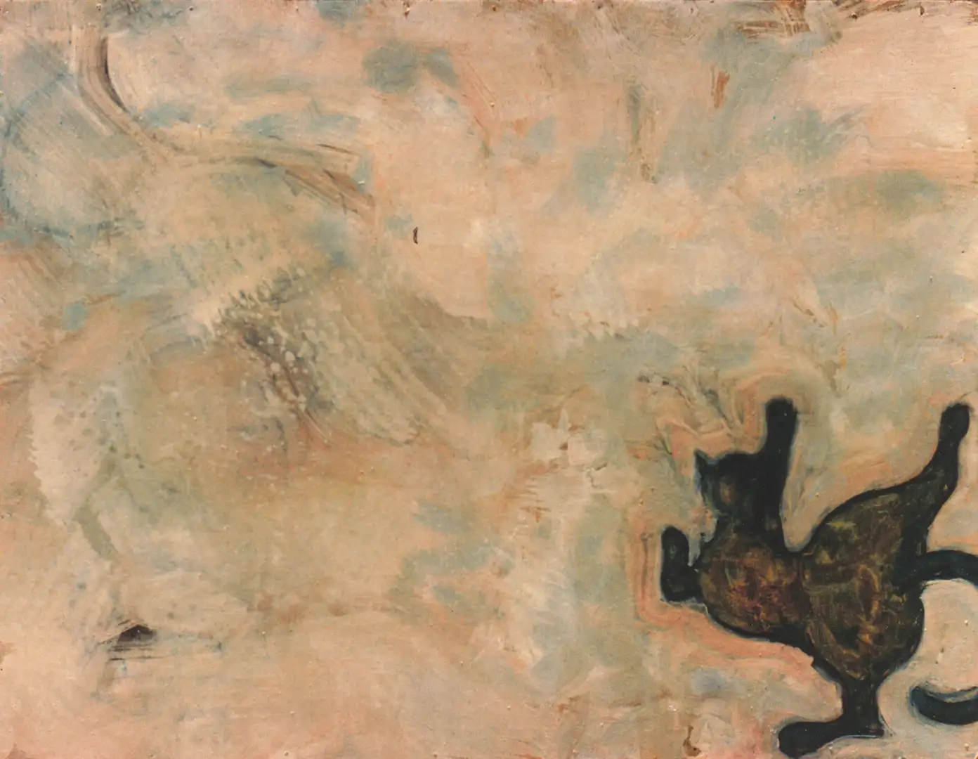 AF_1996.Gato semiflotante.Carboncillo,pigmento,tabla.94×116.