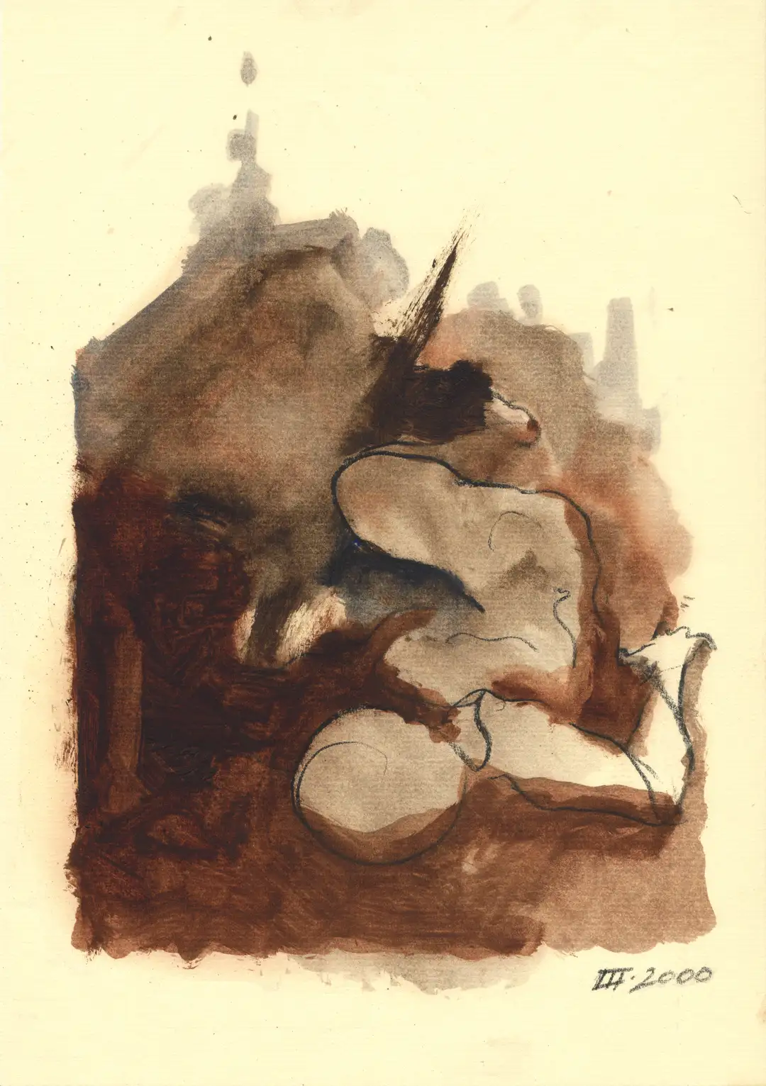 DD_DIBUJOS.Figura 032 (2000), óleo,papel-29 x 21 cms.