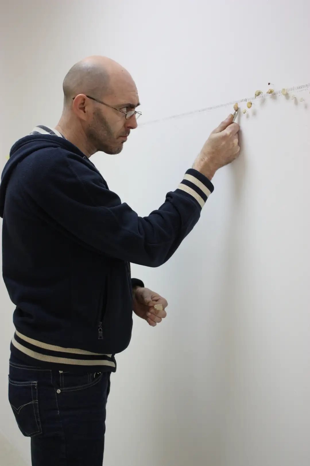 MU_Música_(2011)_elementos naturales y partitura_sobre_pared_mediadas_variables